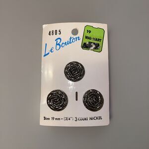 Vintage Le Bouton Buttons 3 Metal Ant Nickel Textured Rose Silvertone 3/4" Shank